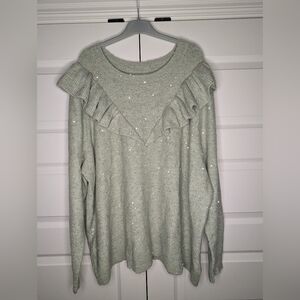 LC Lauren Conrad Womens 4X Mint Green Sequin Ruffle Long Sleeve Sweater